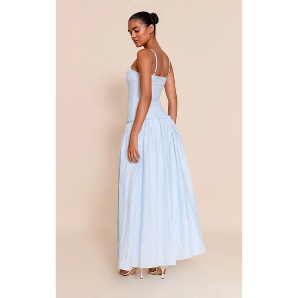 Bleu Clair Robe Longue Taille Basse À Buste Froncé