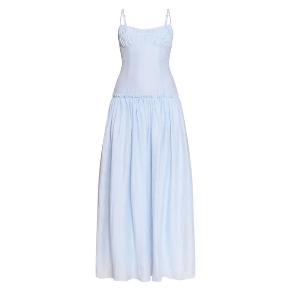 Bleu Clair Robe Longue Taille Basse À Buste Froncé