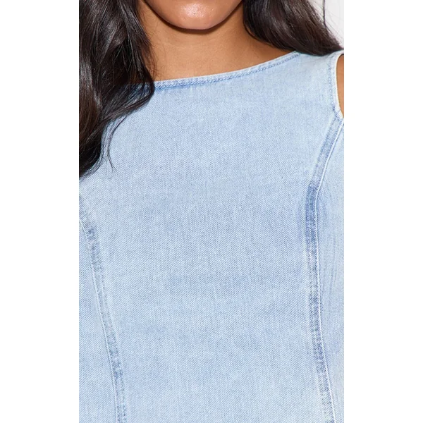 Bleu Clair Top En Denim Sans Manches Crème Beurre Avec Lien Au Dos