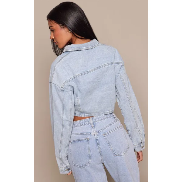 Bleu Clair Veste En Jean Courte À Manches Ballon Grande Taille