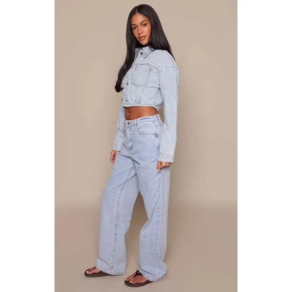 Bleu Clair Veste En Jean Courte À Manches Ballon Grande Taille