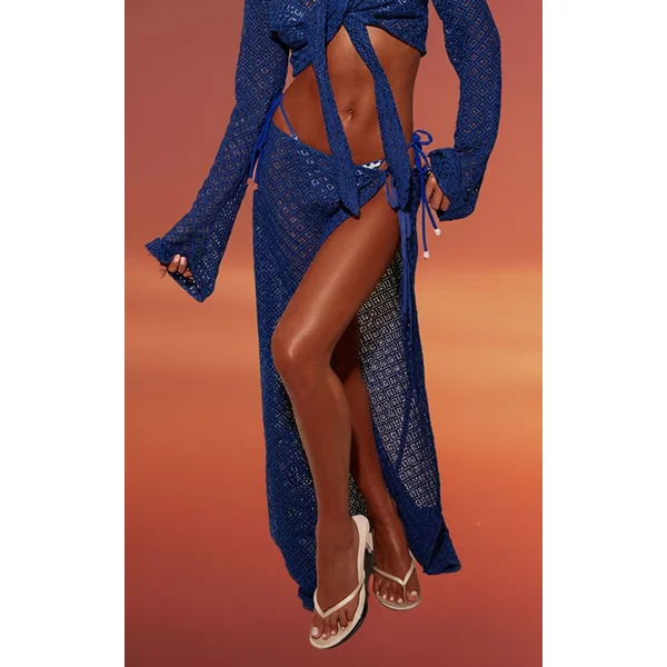 Bleu Cobalt Jupe Maxi De Plage En Crochet À Ourlet Fendu