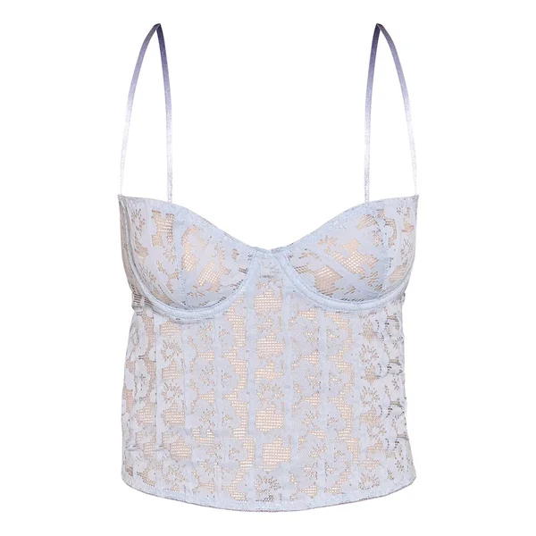 Bleu Corset Long À Bretelles Spaghetti En Dentelle