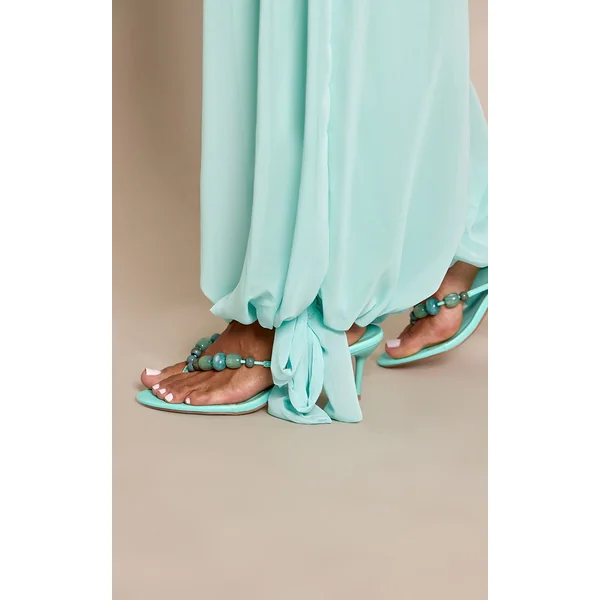 Bleu Ensemble Coordonné Pantalon Ballon Et Top En Mousseline Froncée Aqua