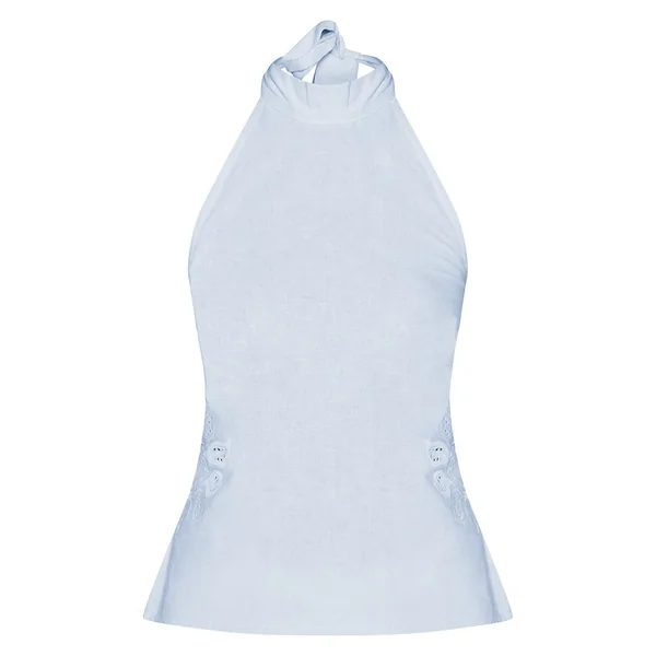Bleu Ensemble Haut Dos Nageur En Coton Avec Détail Brodé Soleil