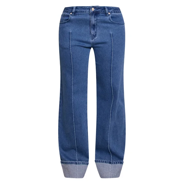 Bleu Foncé Jean Large Taille Haute En Denim Stretch Avec Pinces Et Ourlet Retroussé Shape
