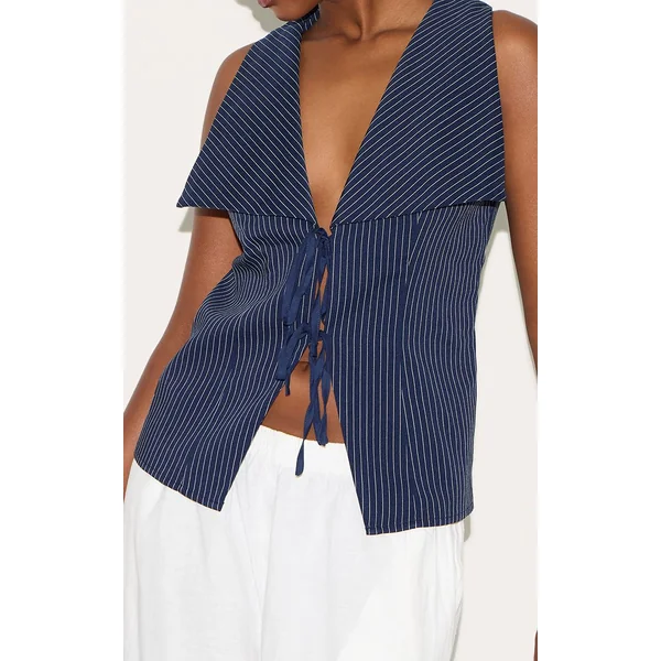 Bleu Gilet En Coton À Rayures