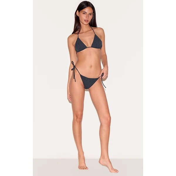 Bleu Marine Bas De Bikini À Fines Rayures Avec Liens Sur Les Côtés