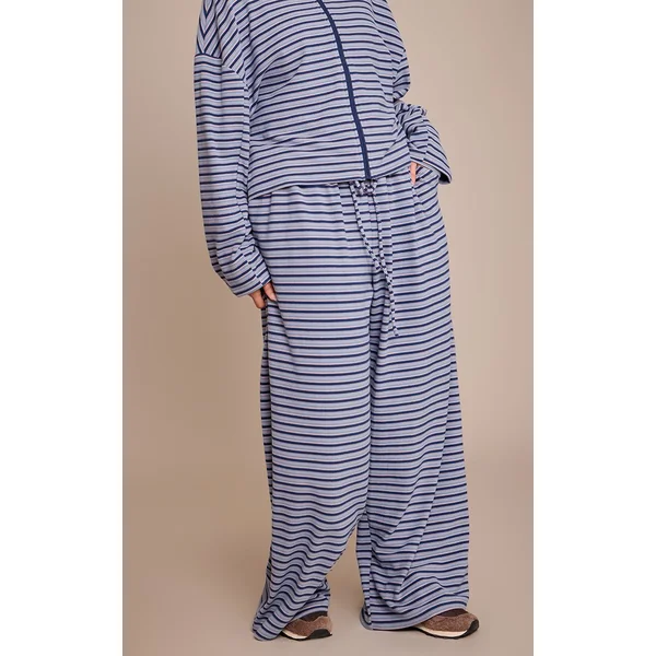 Bleu Marine Ensemble Coordonné Jogging Jambe Droite En Molleton Doux Rayé Grande Taille