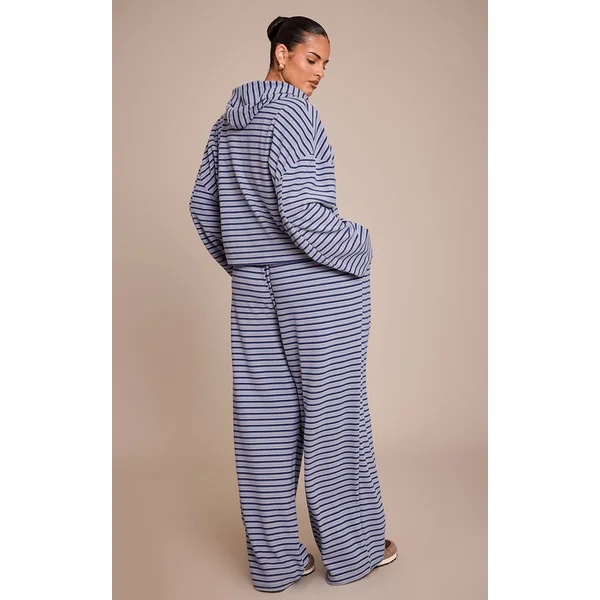 Bleu Marine Ensemble Coordonné Jogging Jambe Droite En Molleton Doux Rayé Grande Taille
