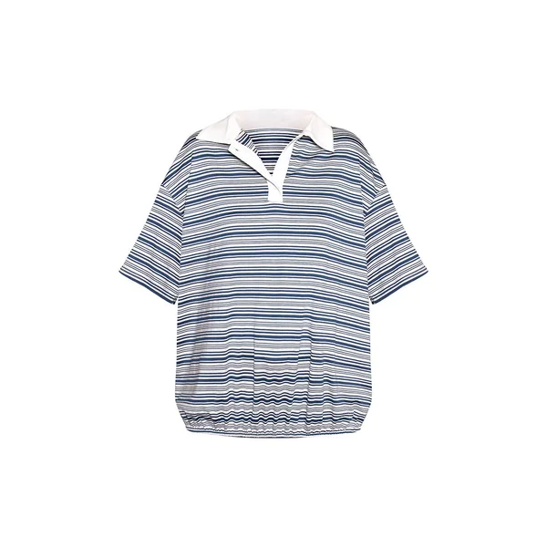 Bleu Marine Haut Style Rugby À Rayures Avec Ourlet Bouffant