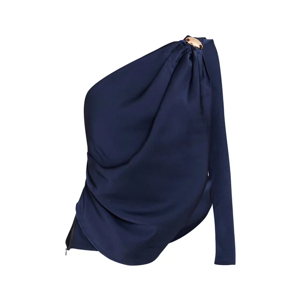 Bleu Marine Haut À Détail Drapé Et Garniture En Satin