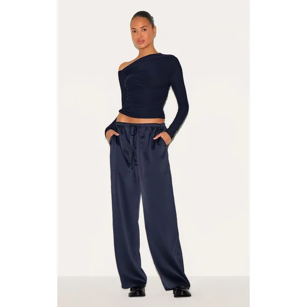 Bleu Marine Haut À Manches Longues Avec Détail Asymétrique Toucher Doux