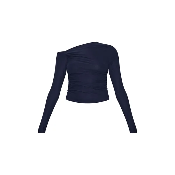 Bleu Marine Haut À Manches Longues Avec Détail Asymétrique Toucher Doux