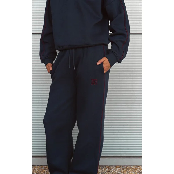 Bleu Marine Joggers Resserrés Avec Passepoil Contrasté Plt
