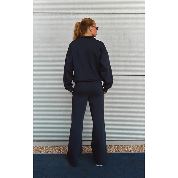 Bleu Marine Joggers Resserrés Avec Passepoil Contrasté Plt