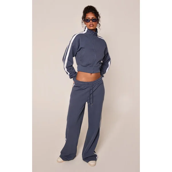 Bleu Marine Pantalon De Jogging Droit À Bandes Latérales