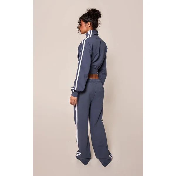 Bleu Marine Pantalon De Jogging Droit À Bandes Latérales