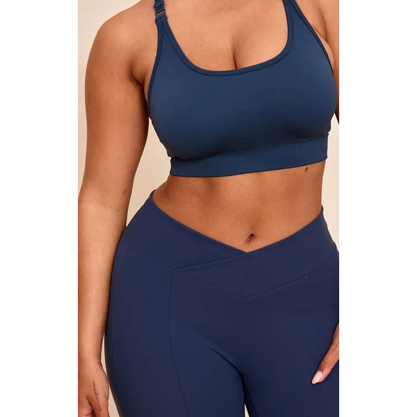 Bleu Marine Pantalon Évasé À Taille En V Et Fente Frontale Shape Sculpt Active
