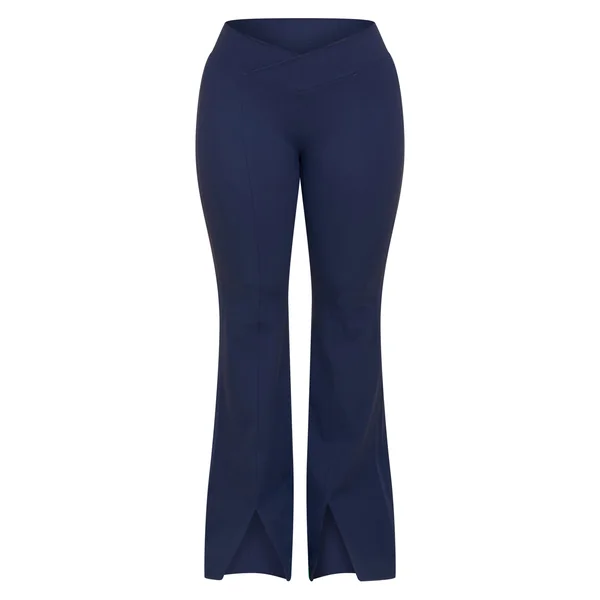 Bleu Marine Pantalon Évasé À Taille En V Et Fente Frontale Shape Sculpt Active