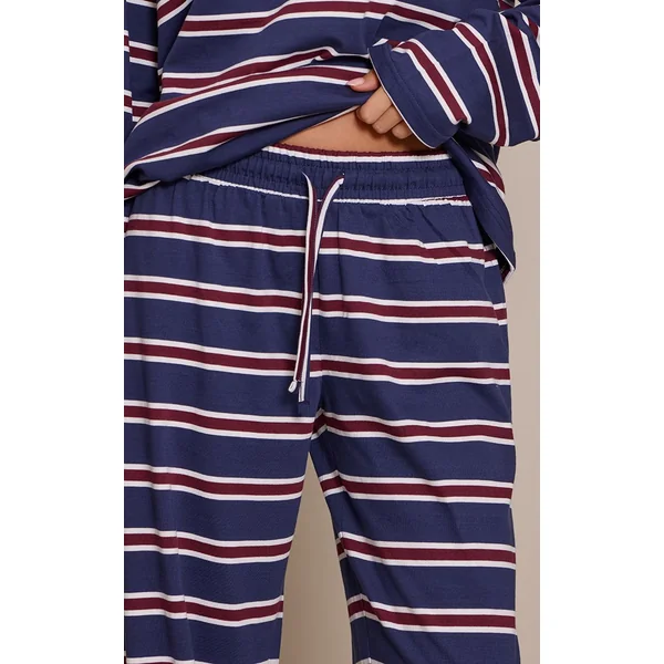 Bleu Marine Rayé Pantalon Large À Rayures Avec Cordon De Serrage
