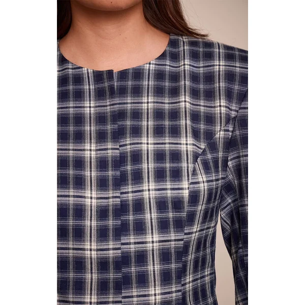 Bleu Marine Robe Blazer Mini À Carreaux Avec Épaulettes