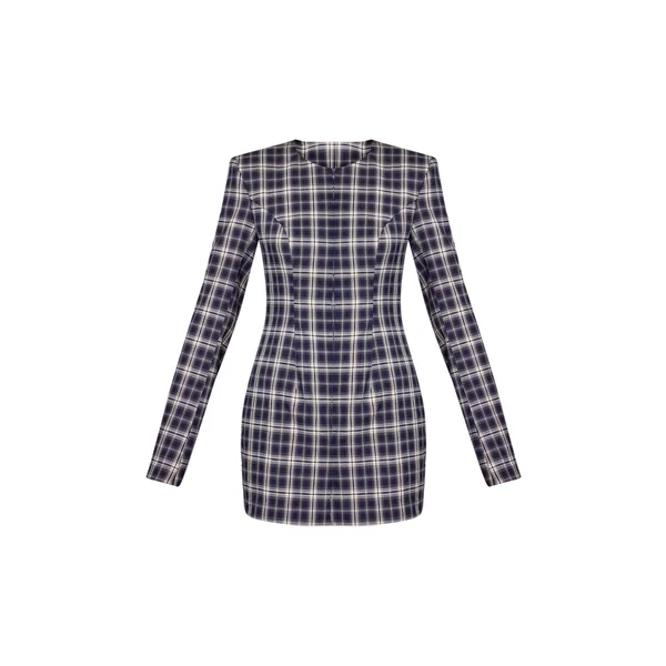 Bleu Marine Robe Blazer Mini À Carreaux Avec Épaulettes