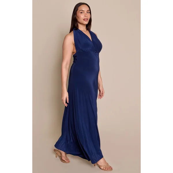 Bleu Marine Robe Maxi Multiposition En Tissu Slinky Grande Taille