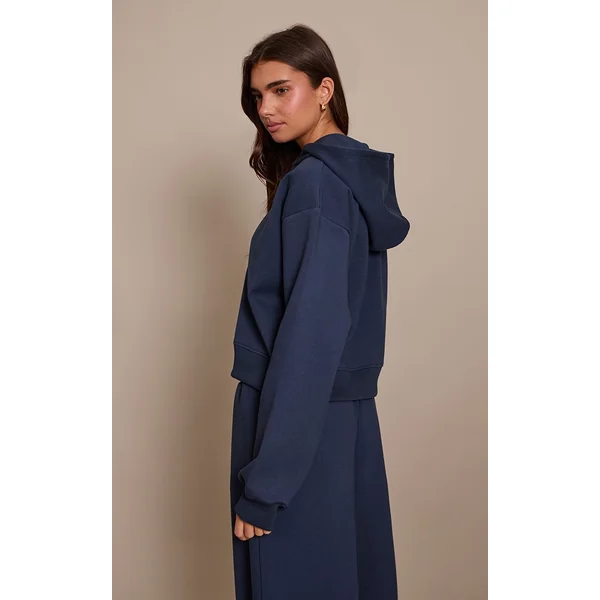 Bleu Marine Sweat À Casynthétiqueche Court Zippé En Interlock