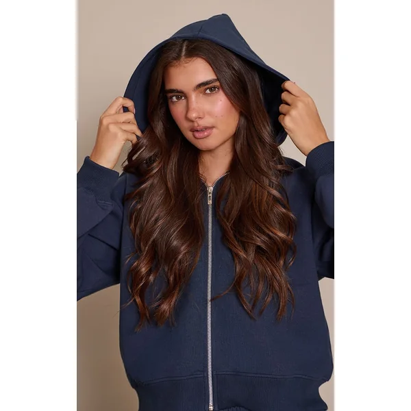 Bleu Marine Sweat À Casynthétiqueche Court Zippé En Interlock