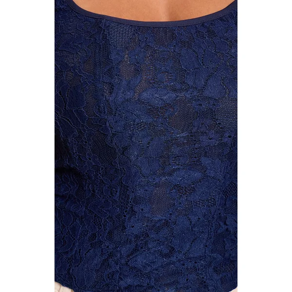 Bleu Marine Top Corset Long À Encolure Carrée En Dentelle Shape