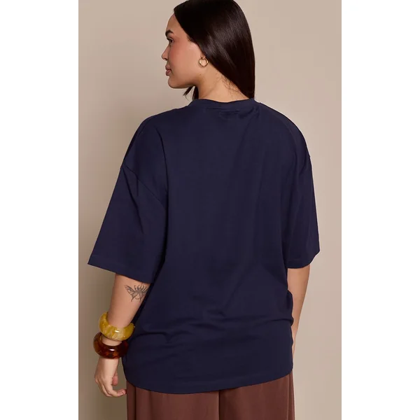 Bleu Marine T-shirt Oversized En Coton Premium Plus Basic