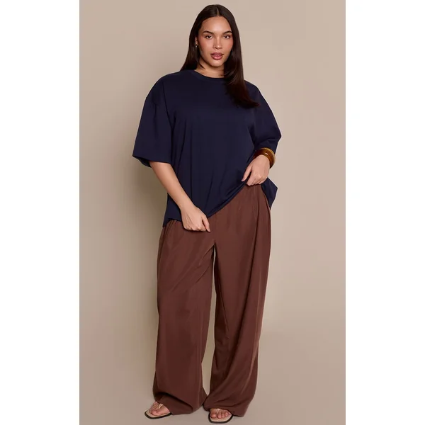 Bleu Marine T-shirt Oversized En Coton Premium Plus Basic