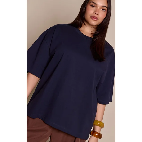 Bleu Marine T-shirt Oversized En Coton Premium Plus Basic