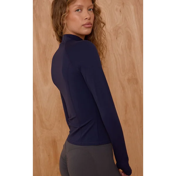 Bleu Marine Veste De Sport Zippée Sable Avec Détails De Coutures Sculptées