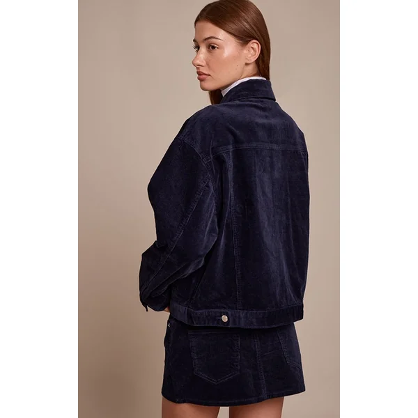 Bleu Marine Veste En Velours Côtelé Coupe Boxy Classique