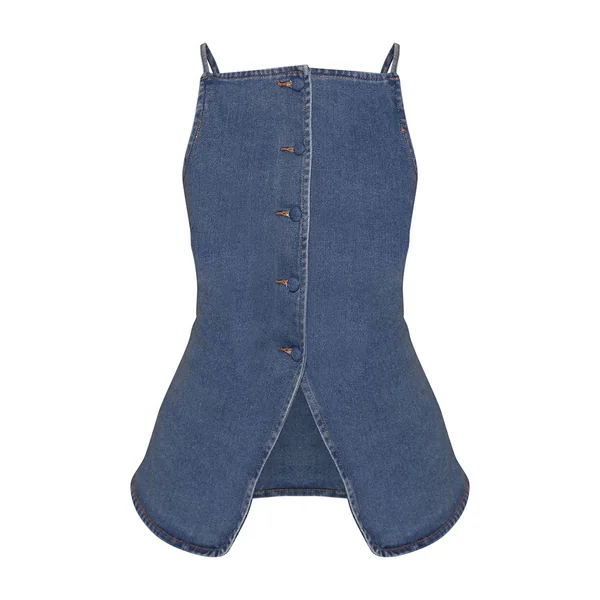 Bleu Moyen Délavé Haut En Denim Ajusté À Encolure Carrée En Denim Stretch Bleu Moyen Petite