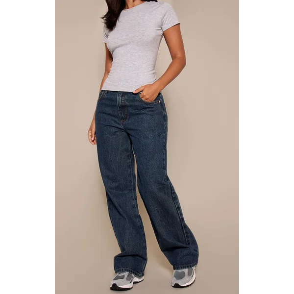 Bleu Moyen Délavé Jean Droit Plt Bleu Moyen Taille Petite