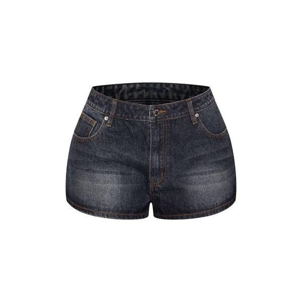 Bleu Moyen Délavé Short En Jean Taille Mi-haute Ajustable Shape