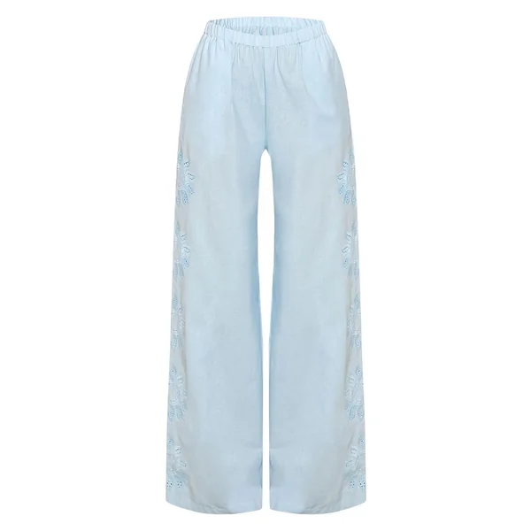 Bleu Pantalon Coordonné Tall En Coton Avec Détail Brodé Soleil