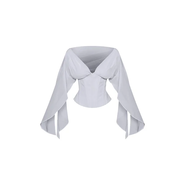 Bleu Poudré Haut Petite En Mousseline À Manches Drapées Et Taille Corset