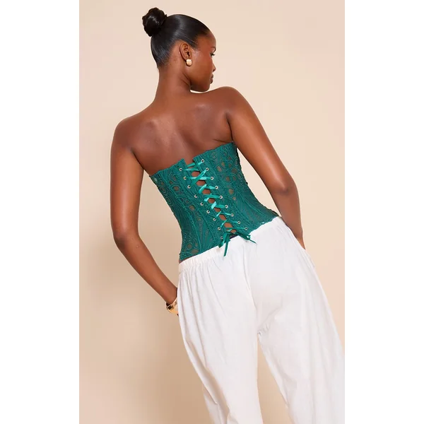 Bleu Sarcelle Corset En Dentelle Florale Transparente Texturée