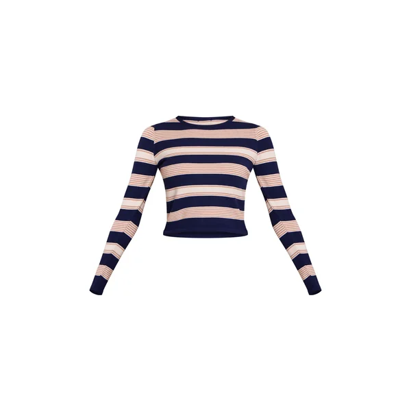 Bleu T-shirt En Maille À Rayures Et Manches Longues