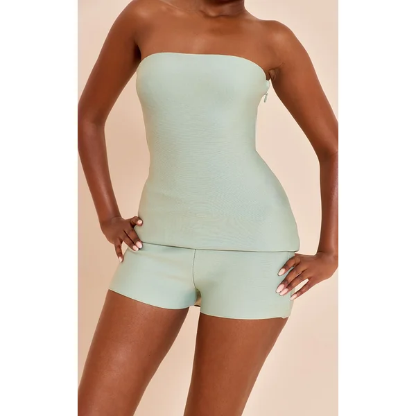 Bleu-vert Short Taille Mi-haute Ajusté Style Bandage