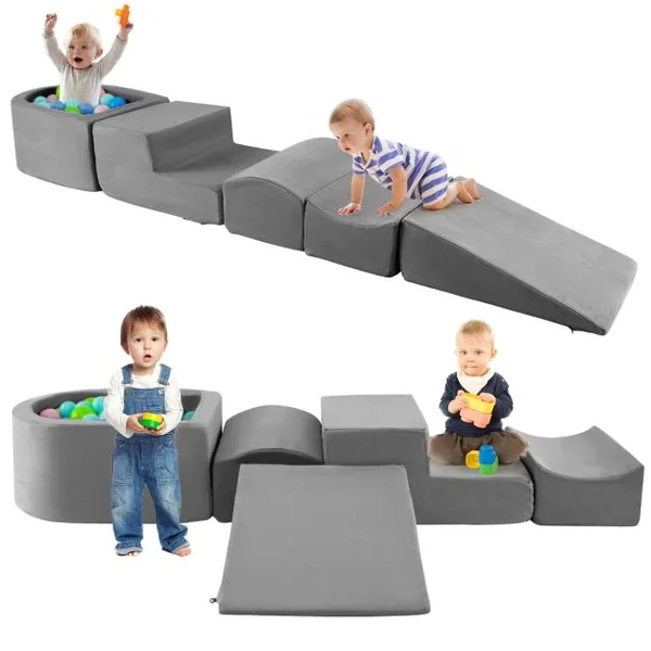 Blocs d'Escalade 5 Pièces Souples Fosse à Balles(Sans Boules Océaniques) Housses Lavables en Machine avec Fermetures Eclair 9 Couleurs