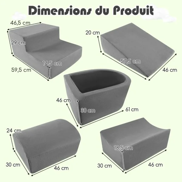 Blocs d'Escalade 5 Pièces Souples Fosse à Balles(Sans Boules Océaniques) Housses Lavables en Machine avec Fermetures Eclair 9 Couleurs