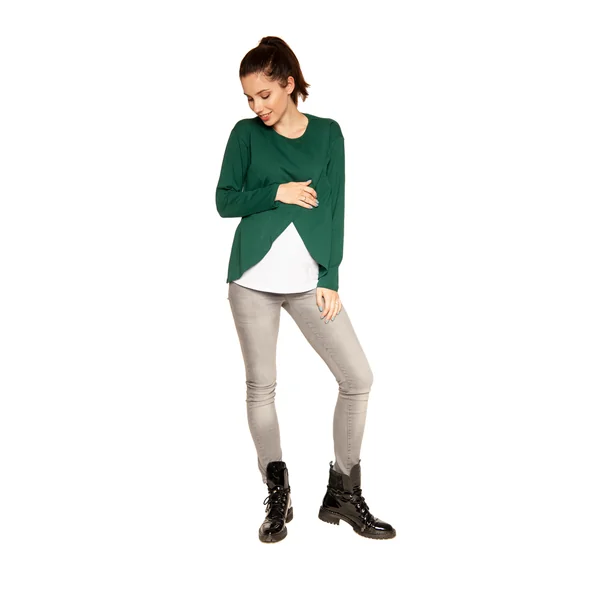 Blouse de grossesse et d'allaitement en coton okeo-tex - Vert/Rose - Reste 1S