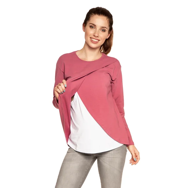 Blouse de grossesse et d'allaitement en coton okeo-tex - Vert/Rose - Reste 1S