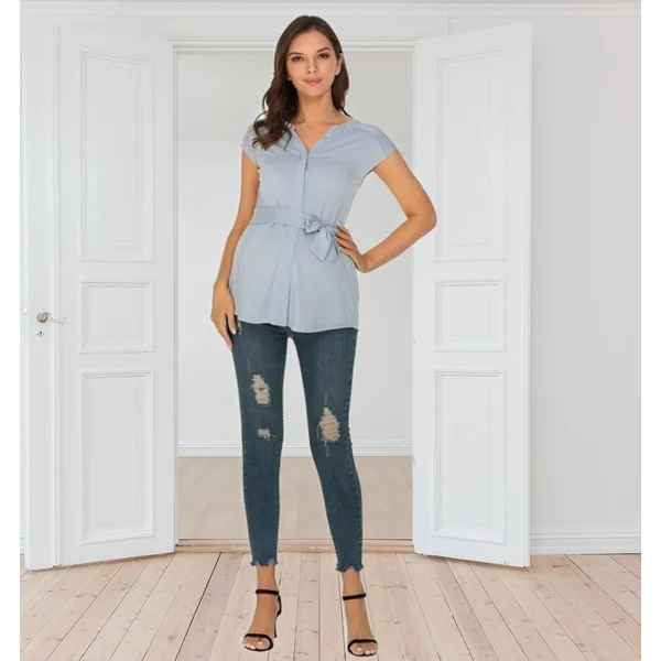 Blouse de grossesse et d'allaitement sans manches - Bleu - GRANDE TAILLE