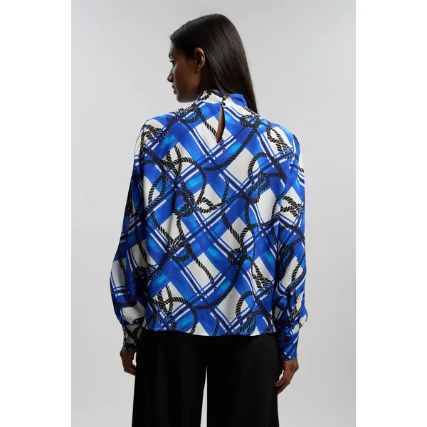 Blouse En Crêpe De Viscose À Manches Ballon Imprimé Cordage